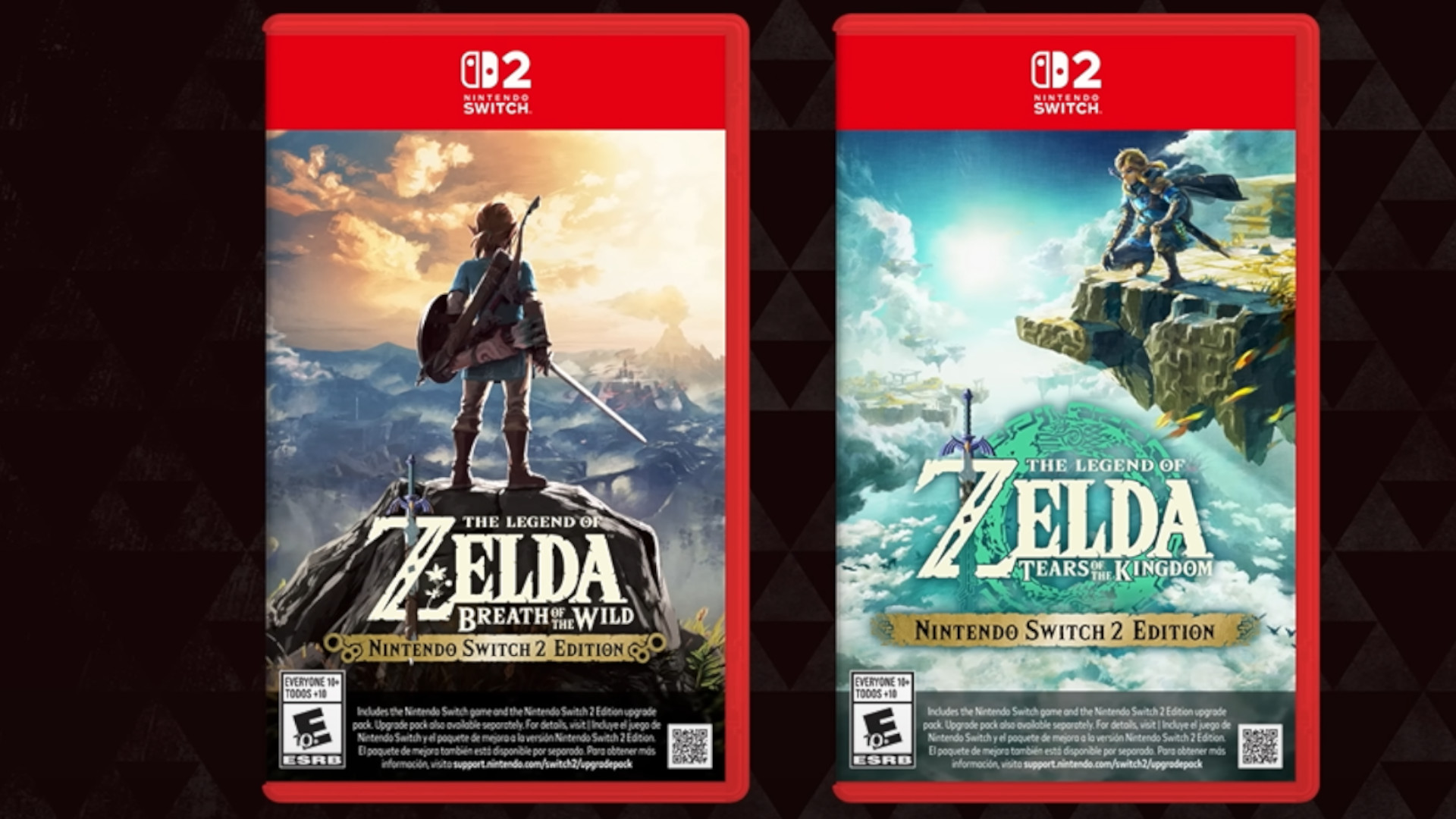 A screenshot of the game cards for the Switch 2 editions of the The Legend of Zelda: Breath of the Wild and The Legend of Zelda: Tears of the Kingdom.