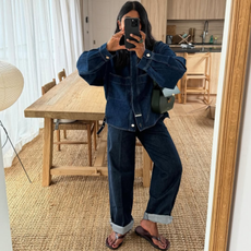 Monikh in double denim with flip flops
