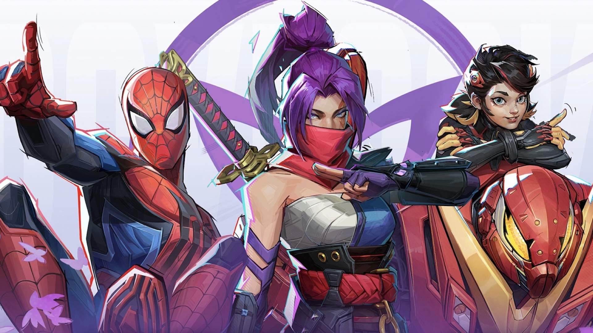Spider-Man, Psylocke and Peni Parker pose side by side