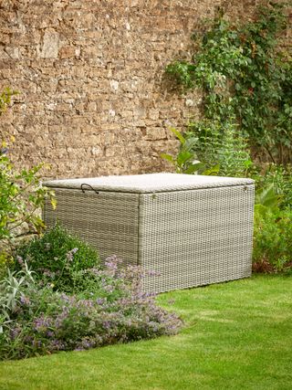 Outdoor storage boxes all-weather wicker style box from Cox and Cox