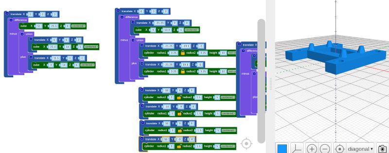 BlocksCad code for drone design one