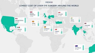 Map showing cost of laser eye surgery in different countries