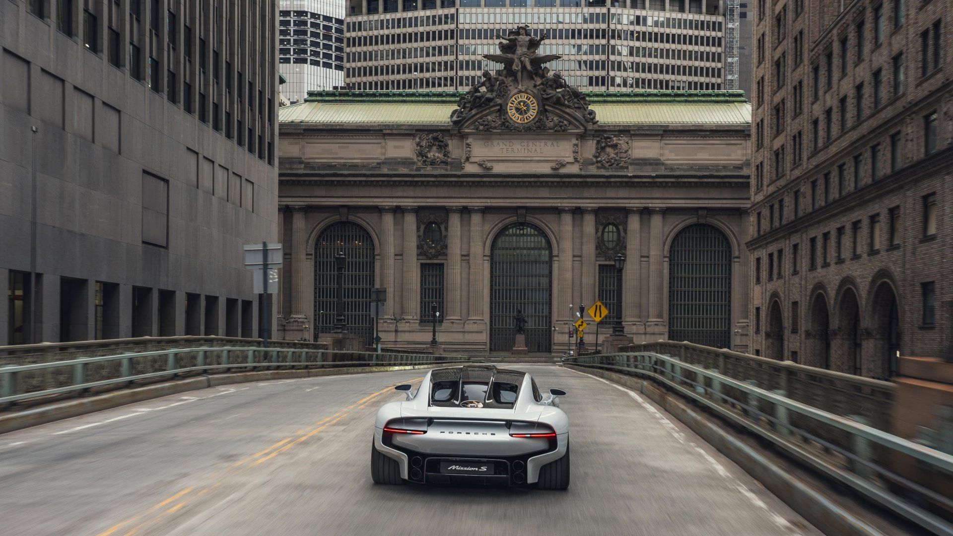 Rear view of the Mission S, driving downtown towards Grand Central Station
