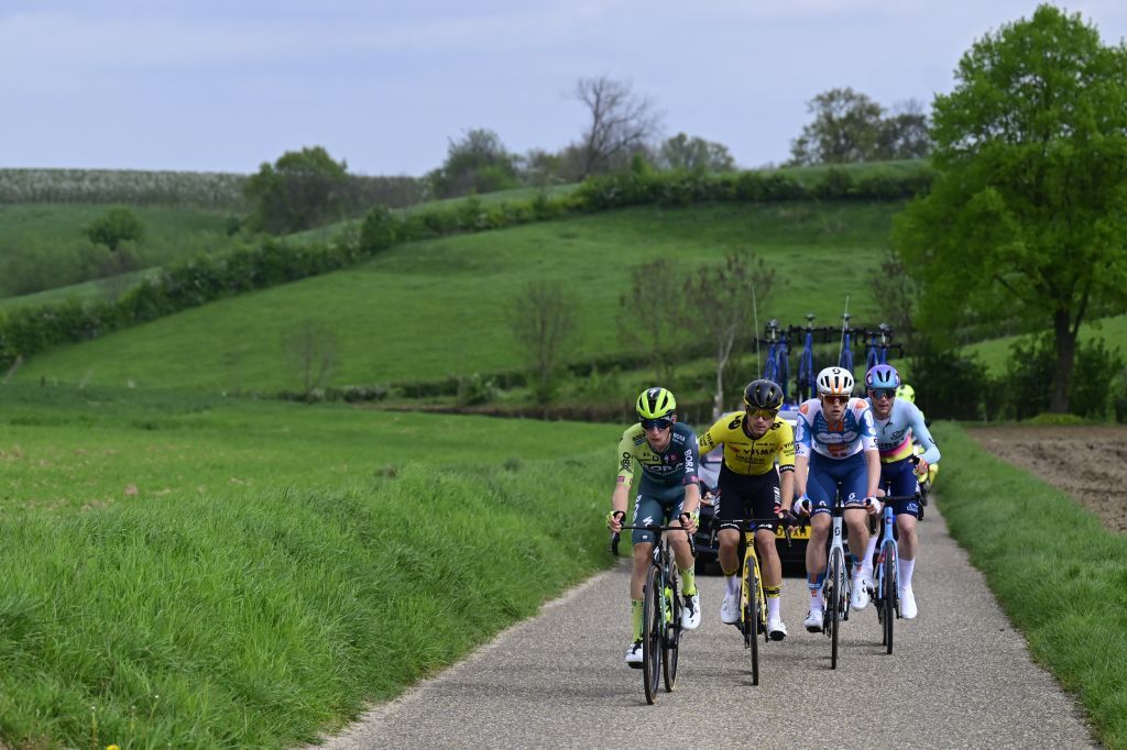 The early breakaway group included Tosh Van der Sande (Visma-Lease a Bike)