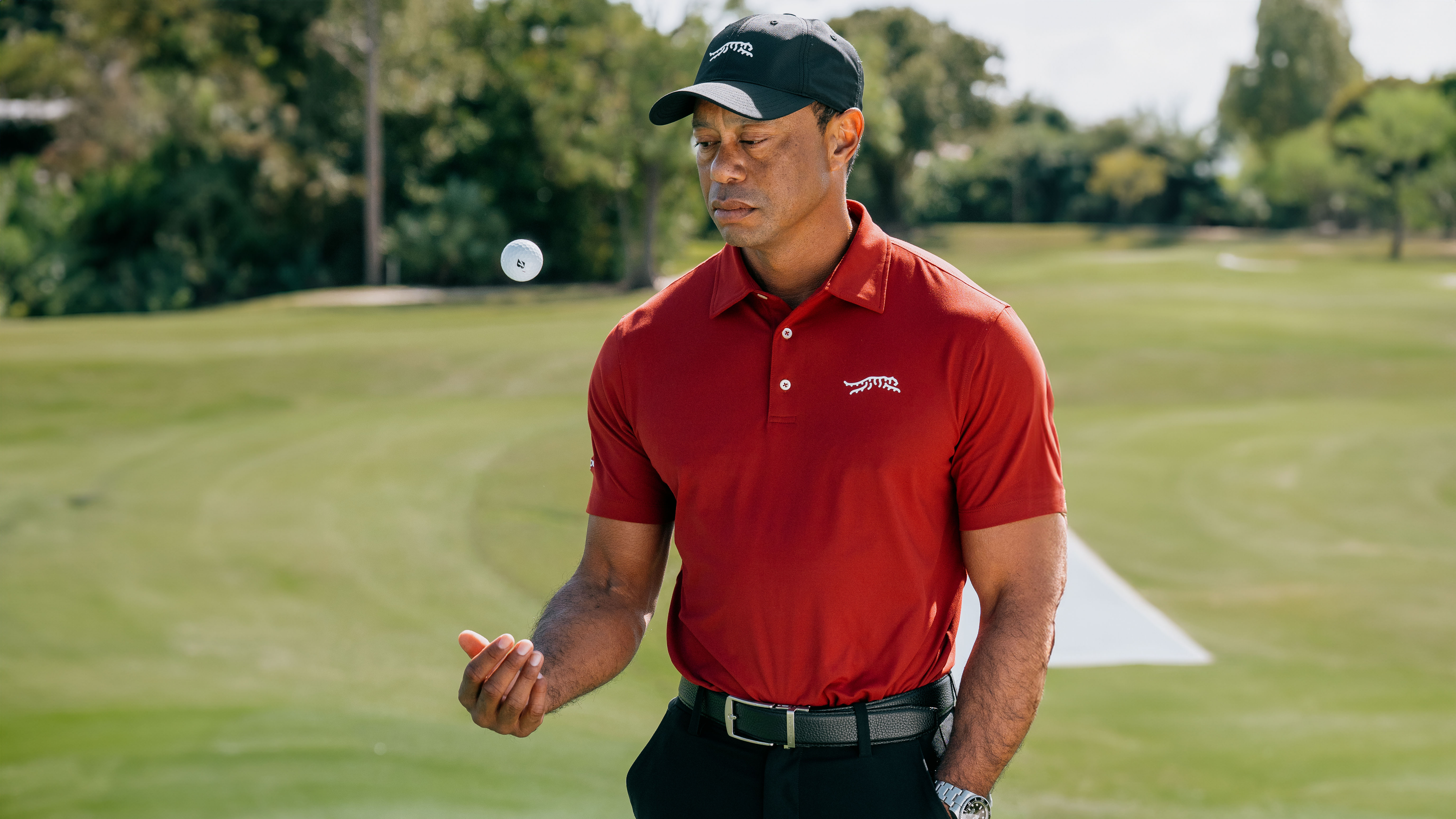 Tiger Woods with the new Bridgestone golf ball