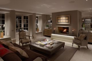 grey wide chimney in country living room