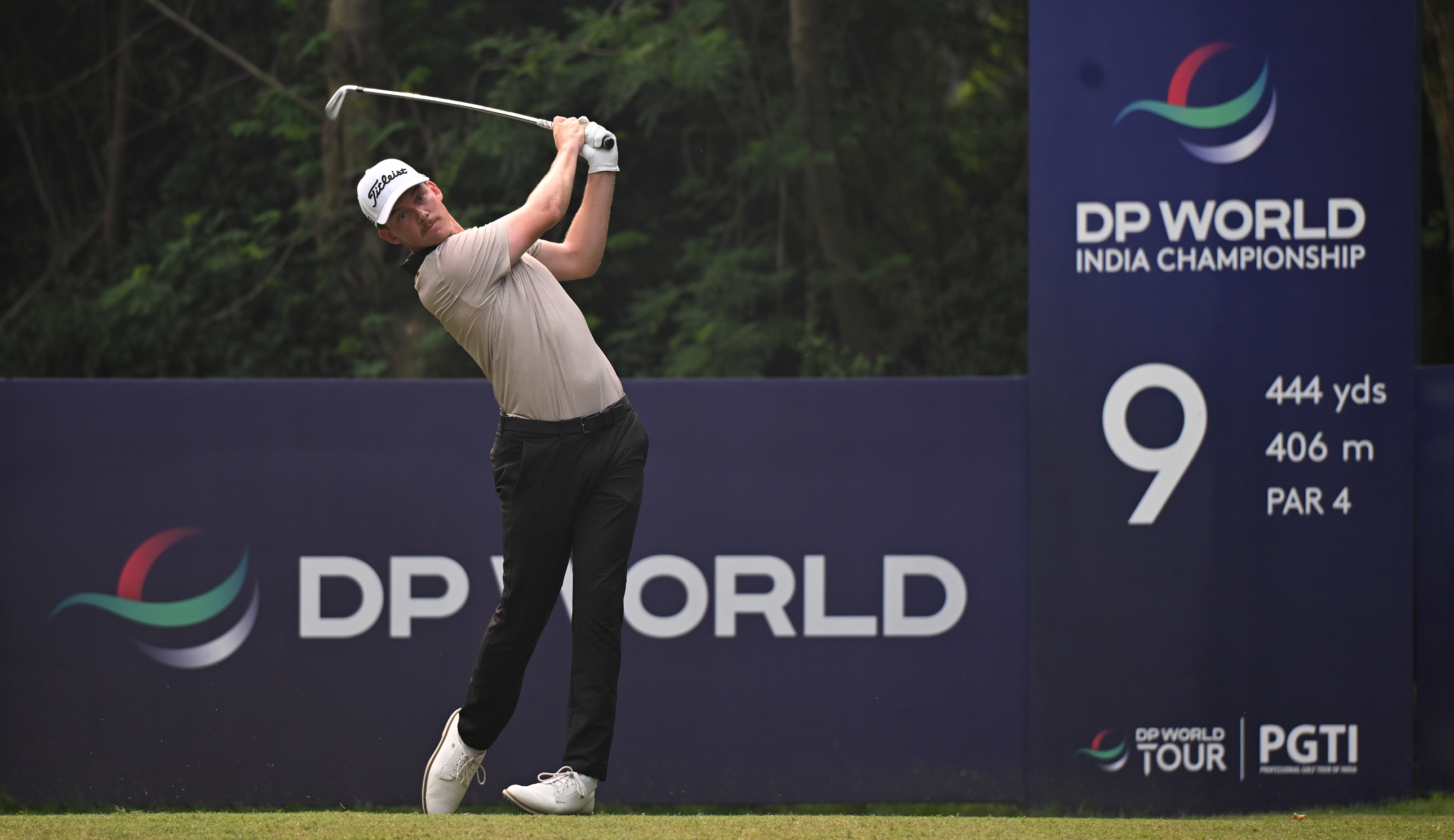Daniel Hillier hits an iron off the tee