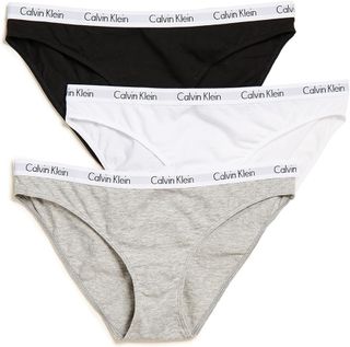 Calvin Klein, Calvin Klein Carousel Logo Cotton Stretch Bikini Panties, Multipack, Black/white/grey Heather, Medium