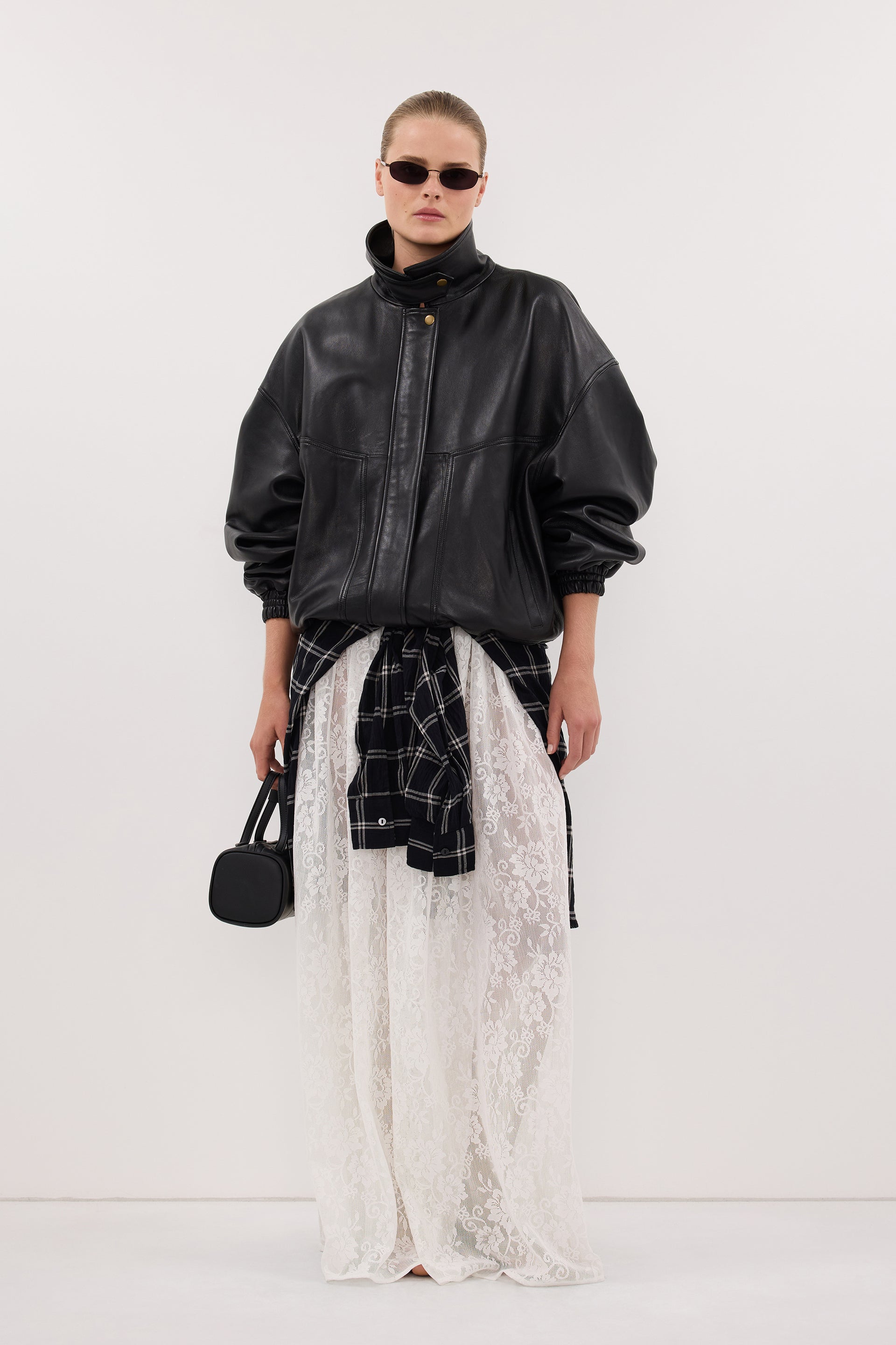 Serin Black Leather Bomber Jacket - 0 / Black