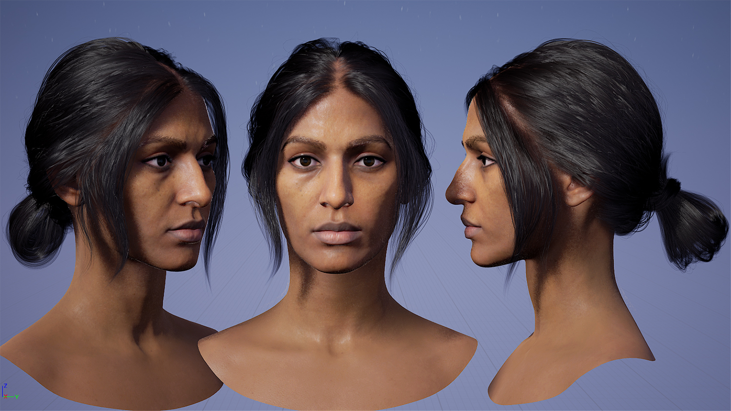 MechWarrior 5: Clans concept art showing a woman's head from three different perspectives