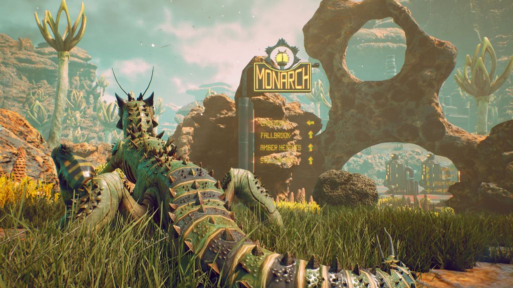 Promotional screenshot of a Mantisaur in The Outer Worlds
