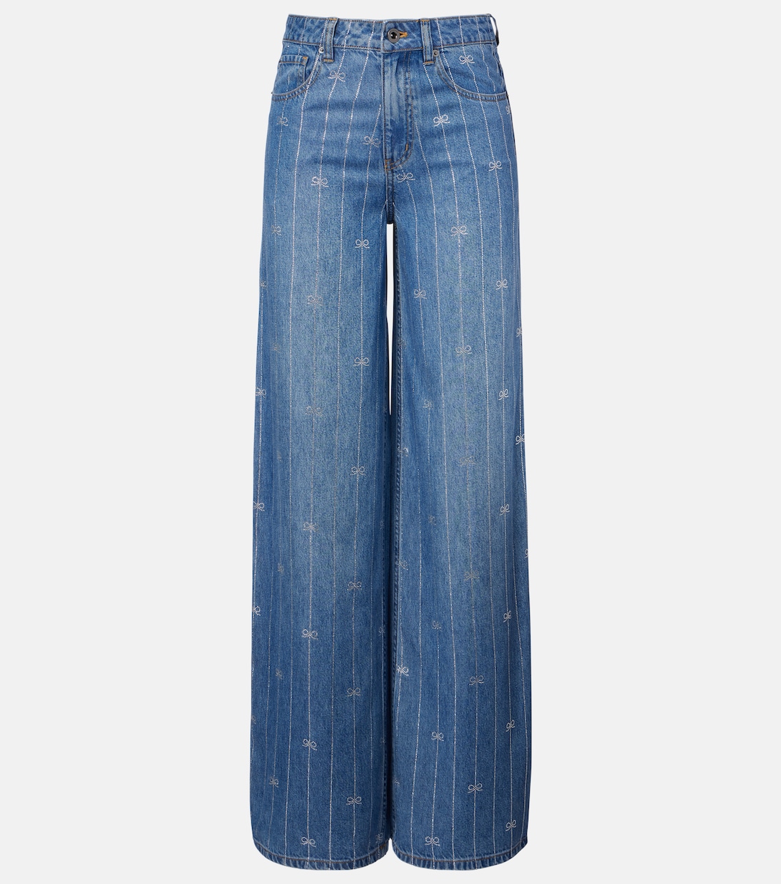 Striped Wide-Leg Jeans in Blue - Self Portrait