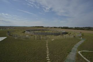 This photo shows a reconstruction of the site at Pömmelte, which ancient people built with wooden posts.