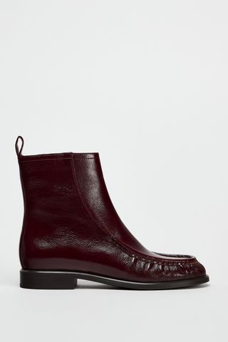 Ruched Leather Ankle Boots