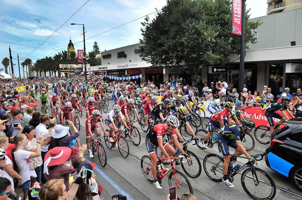 The peloton in action during stage 3 at the Tour Down Under