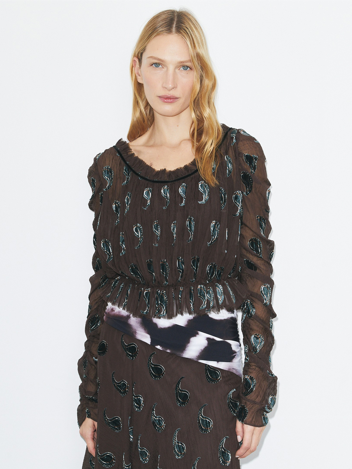 Ruched Velvet Top in Brown