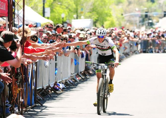 Jeremiah Bishop (Sho-Air Cannondale) celebrating his second place finish at this year&rsquo;s Whiskey 50