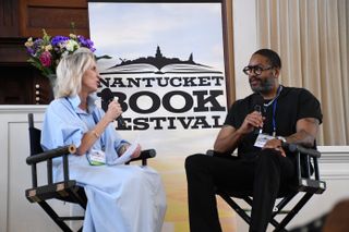 Two people chat during the Nantucket Book Festival