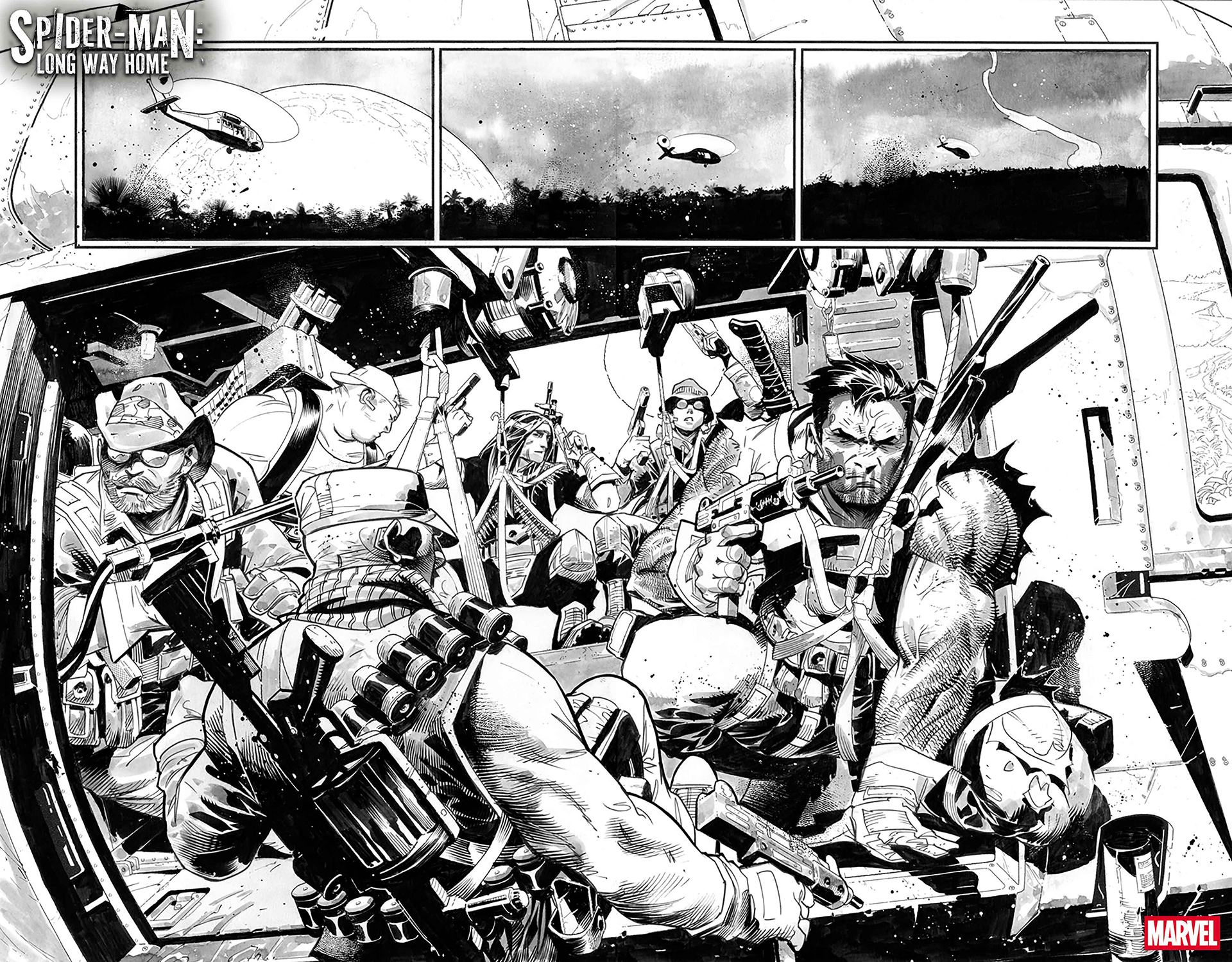 Punisher and his squad preparing to jump from a helicopter