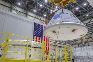 Boeing's Starliner OFT-2 spacecraftis mated to a new service module on March 2022 ahead of its planned test flight on May 19, 2022. 