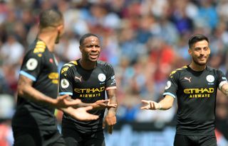 Raheem Sterling reacts as a VAR check disallows what would have been City's third goal