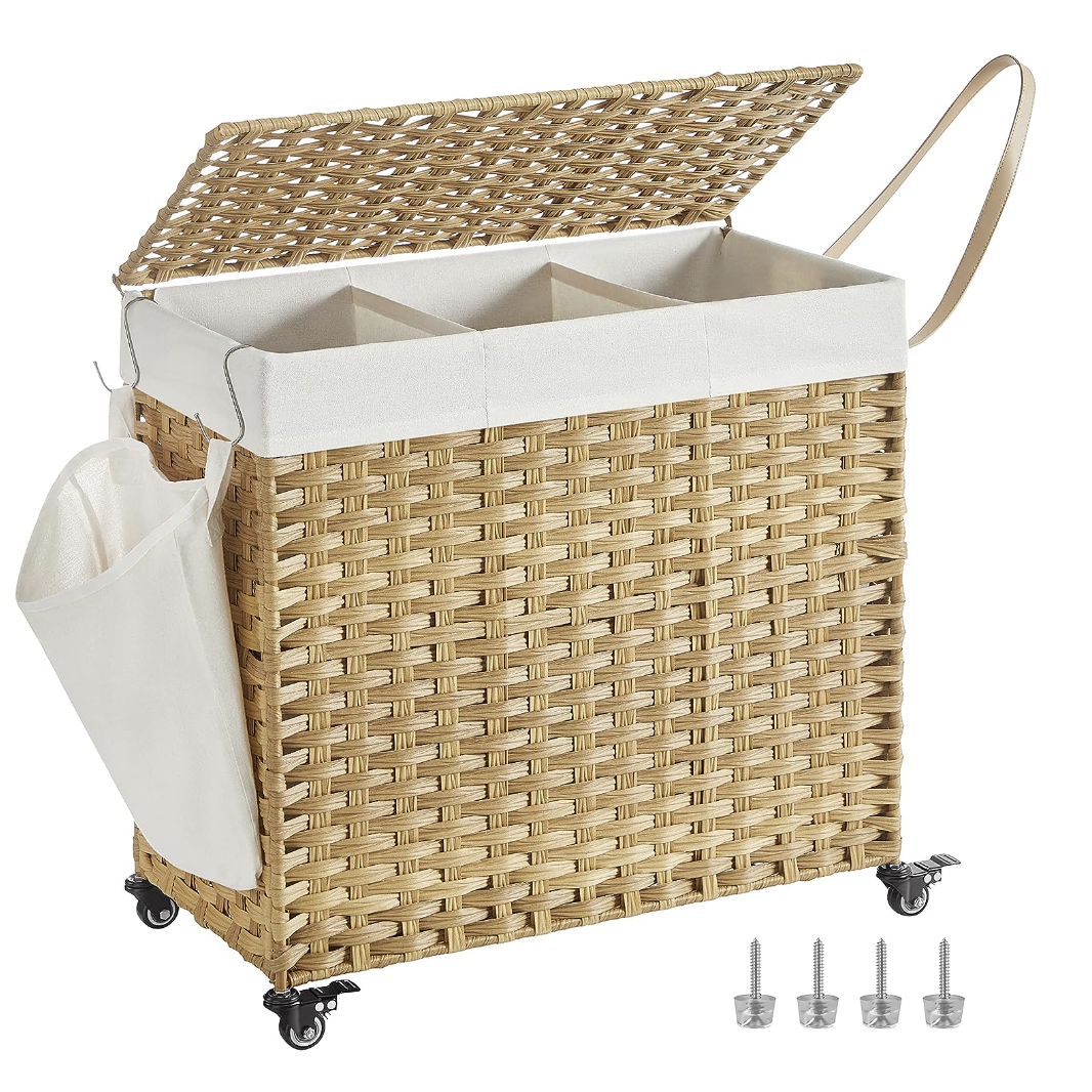 wicker laundry basket on wheels