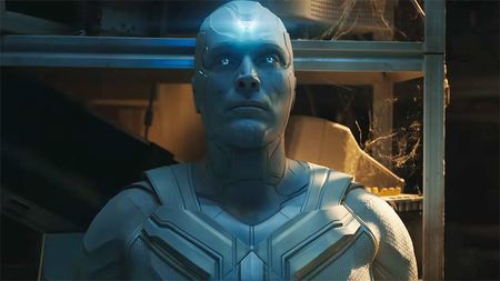 Vision standing against a shelf in VisionQuest