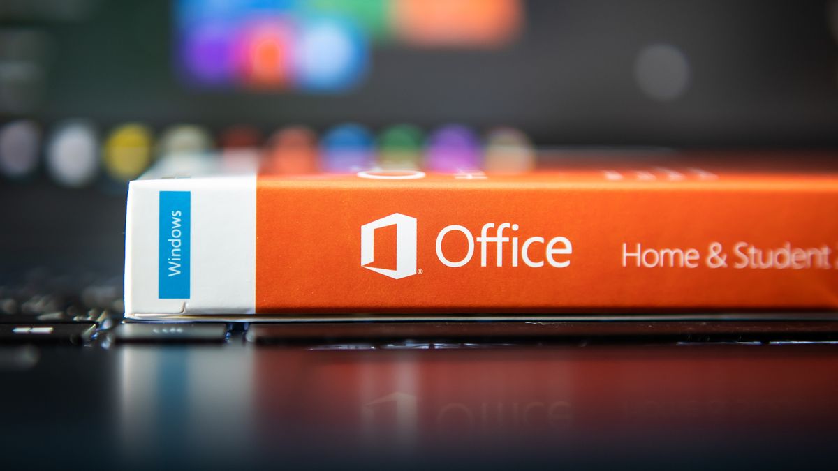 Microsoft Office software packaged in its physical form on a table 