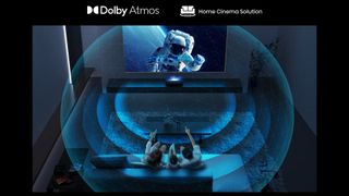 The Hisense L9G showing a picture of an astronaut as virtual lines highlight how Dolby Atmos sound works