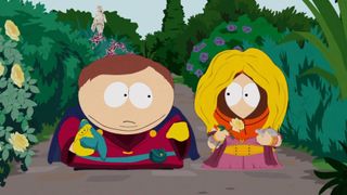 Cartman and Kenny in a fancy garden during the south Park episode 'Black Friday' (season 17, episode 7).