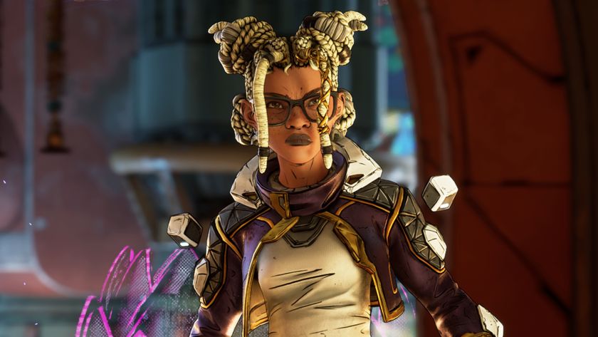 Borderlands 4 weekly update patch notes: An upper-body shot of Harlowe standing in a doorway with a determined, somewhat disgruntled facial expression.