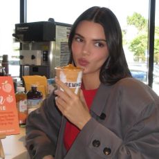 Kendall Jenner with her Peaches & Cream Erewhon smoothie May 2024