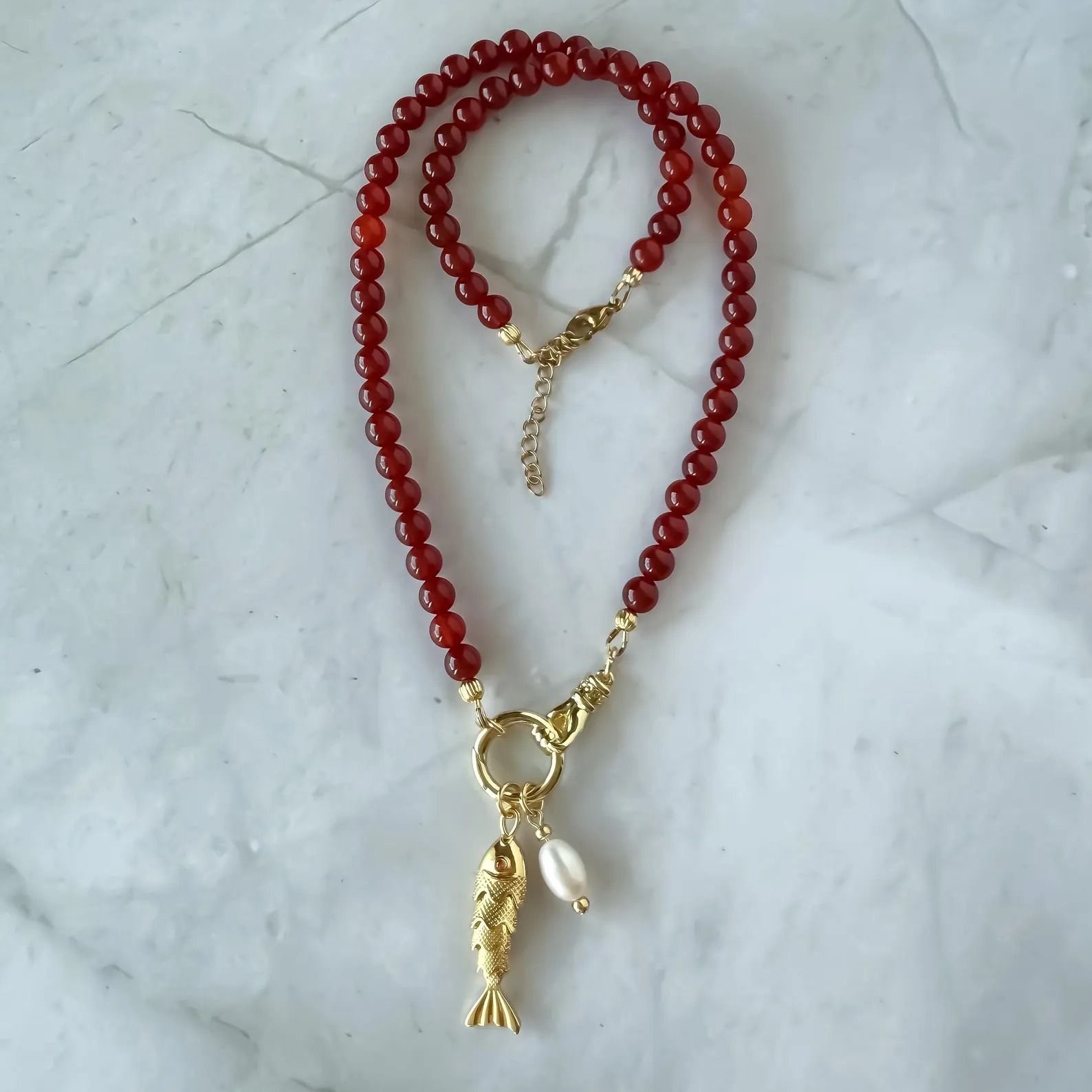 pimbystudios, Red Carnelian Beaded Necklace