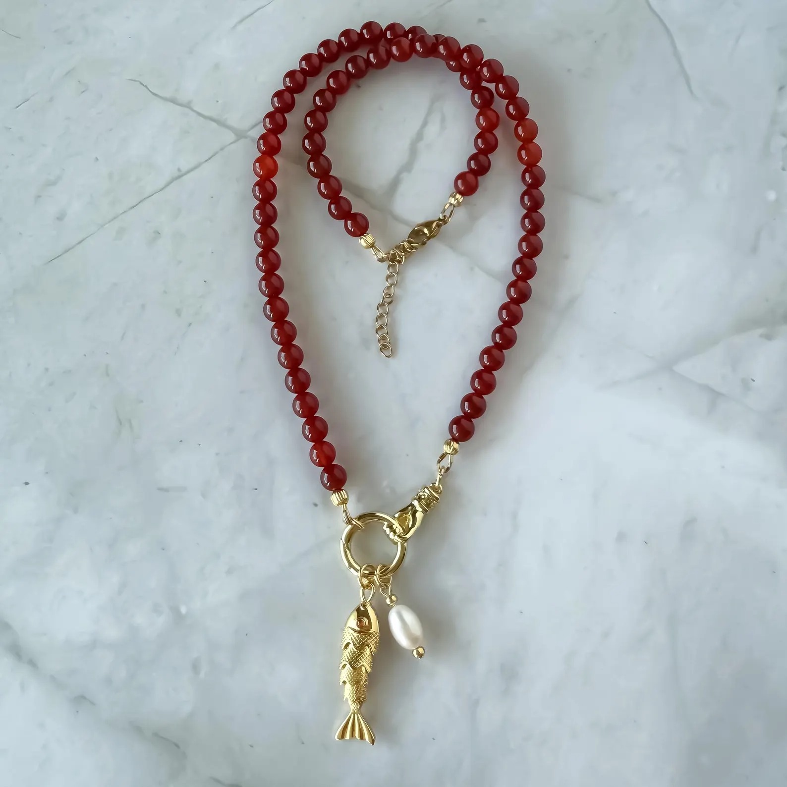 pimbystudios, Red Carnelian Beaded Necklace 
