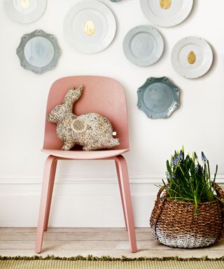 Easter decorating with plates on wall