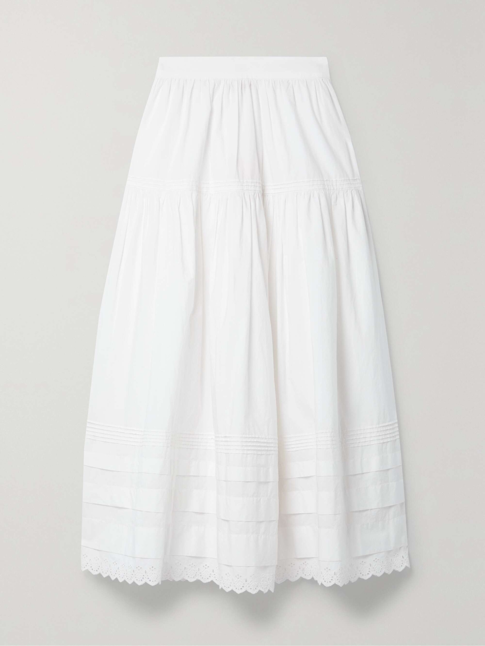Sebastiane Broderie Anglaise-Trimmed Organic Cotton-Poplin Midi Skirt