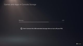 How to transfer games to PS5 external hard drive - progress bar