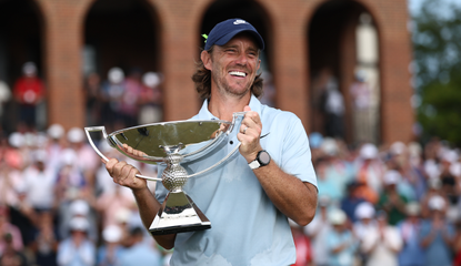 Tommy Fleetwood holds the FedEx Cup trophy