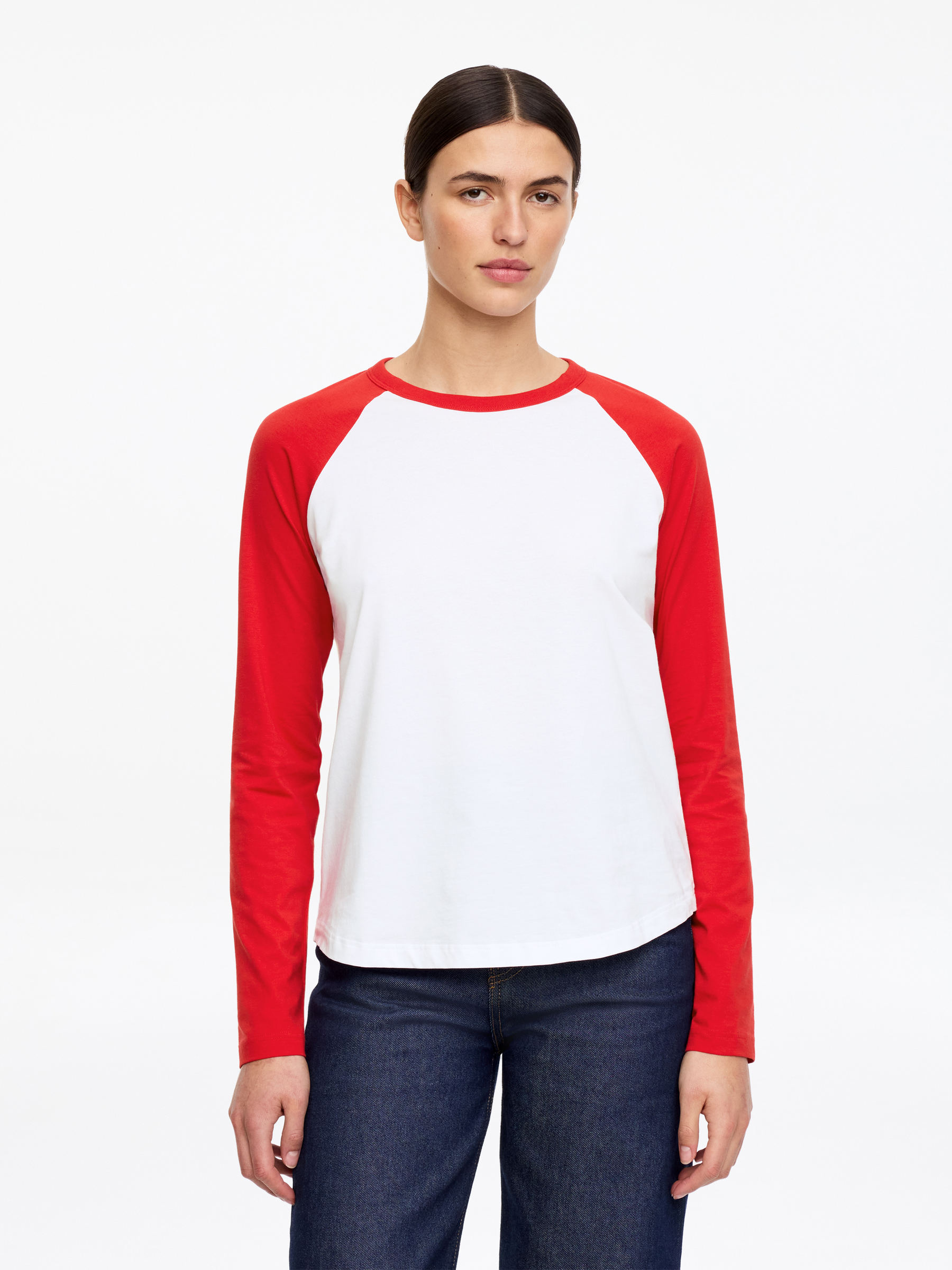 Long-Sleeved T-Shirt &amp;ndash; White/red &amp;ndash; Women &amp;ndash; Arket Gb