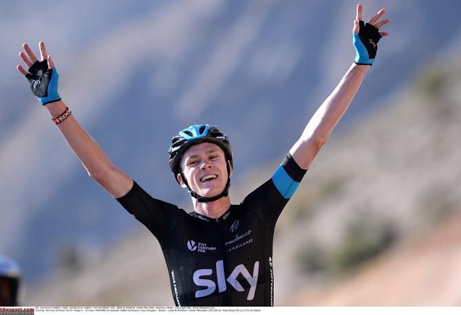 Chris Froome (Team Sky) celebrates his win on Green Mountain