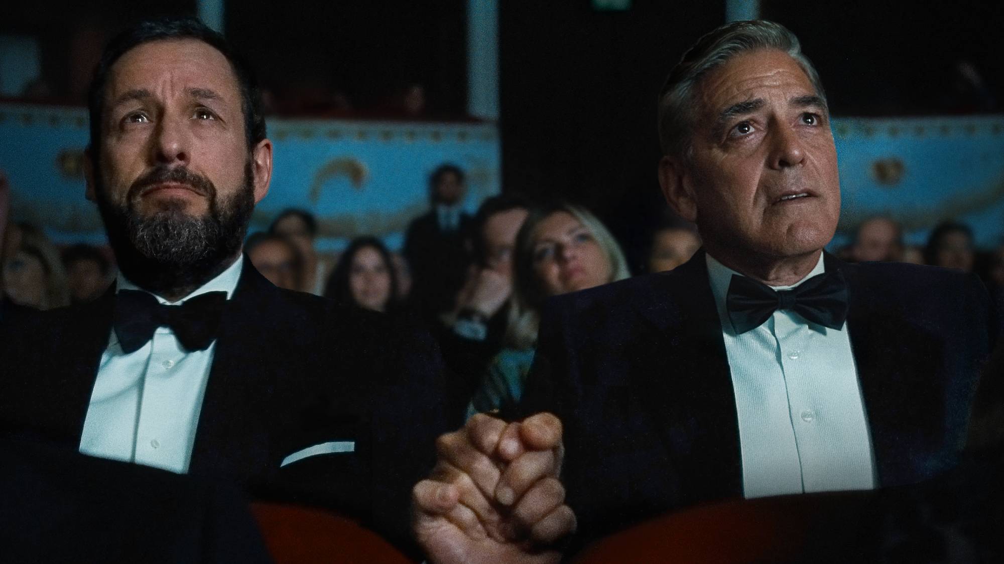 (L-R) Adam Sandler as Ron Sukenick and George Clooney as Jay Kelly in &quot;Jay Kelly&quot;