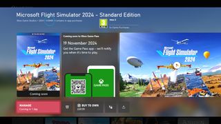 Microsoft Flight Simulator 2024 store page on Xbox Series X