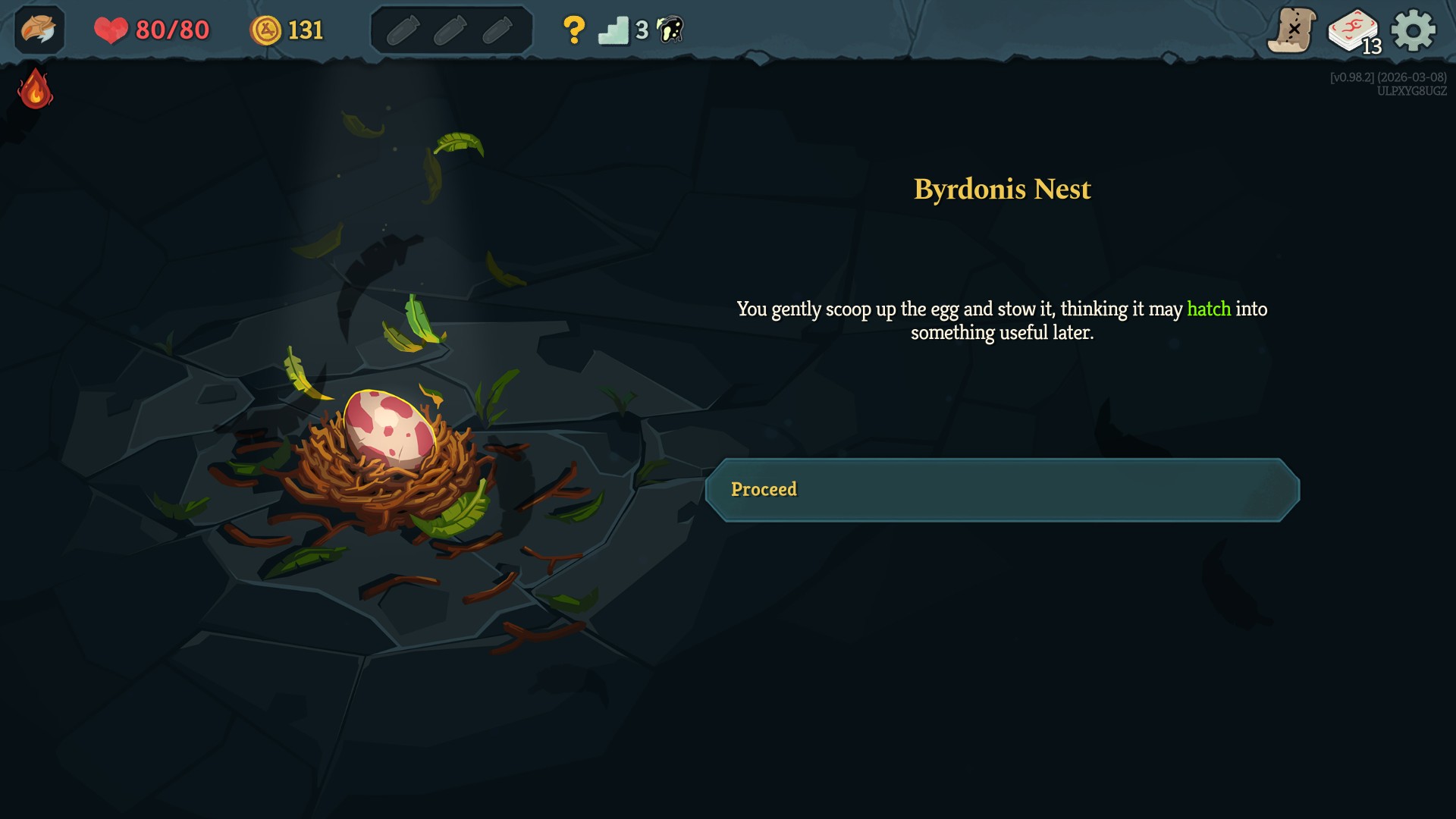 Slay the Spire 2 - Choosing to gently scoop the Byrdonis egg up and hatch it