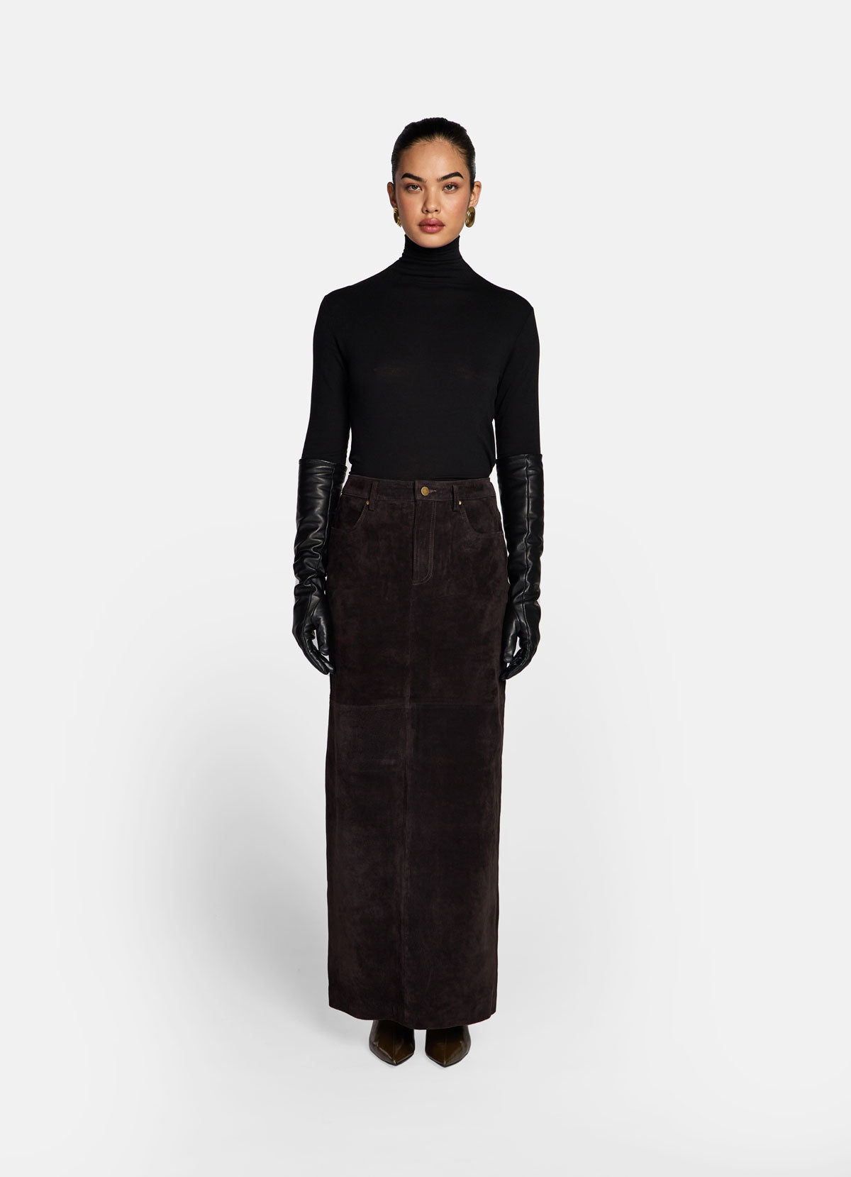 Espresso Suede Maxi Skirt - Xs Uk