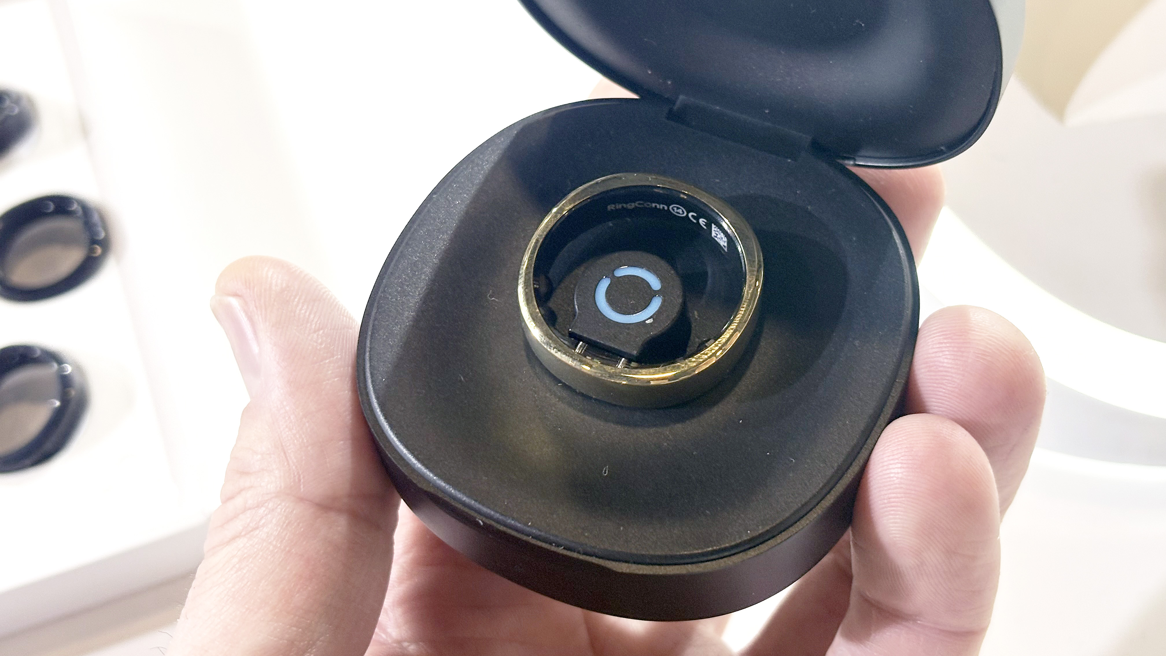 RingCon Gen 3 close-up shown in its charger case at CES 2026