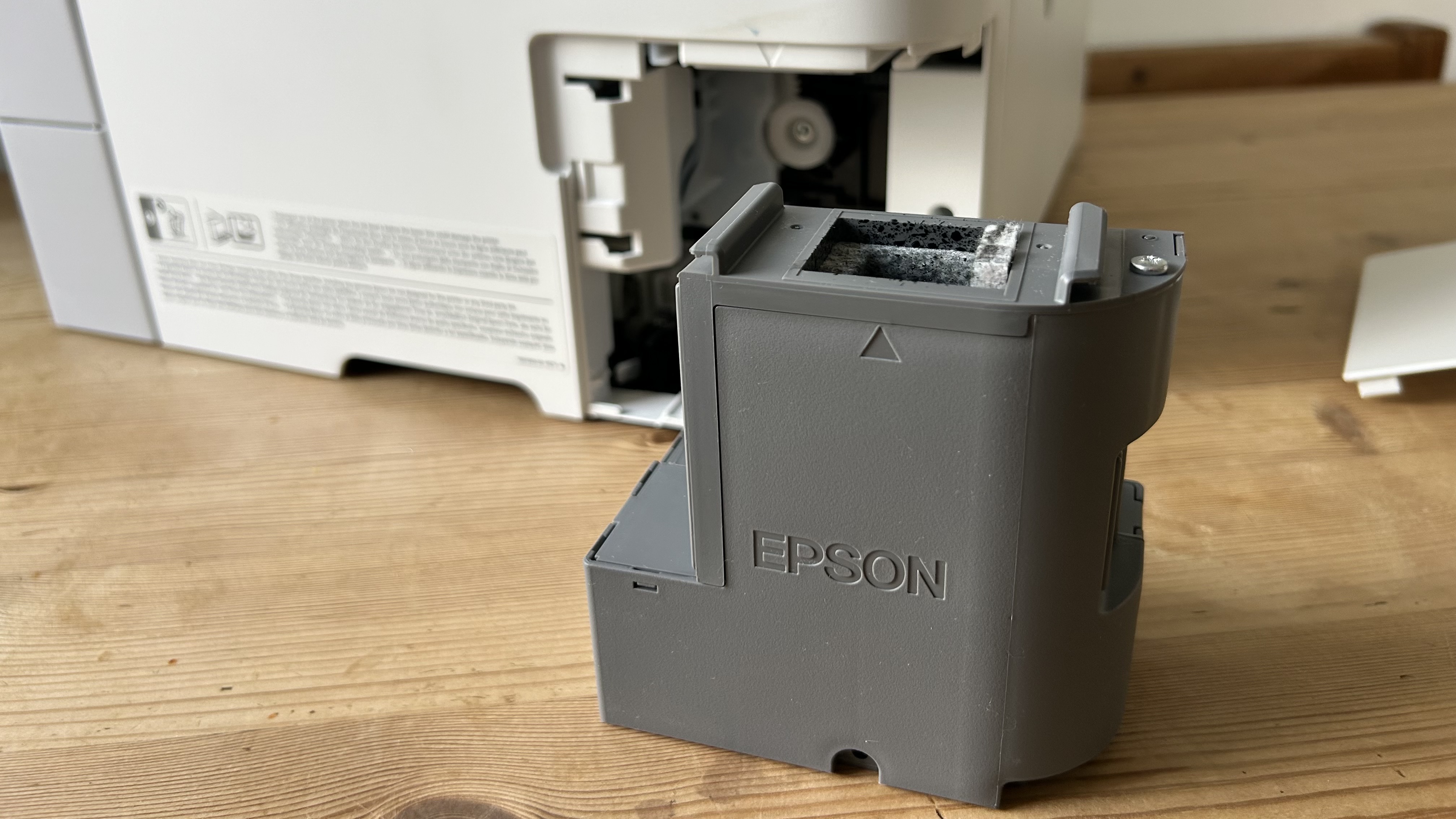 The Epson EcoTank ET-4950 series ink tank printer undergoing testing in a home office during our review process