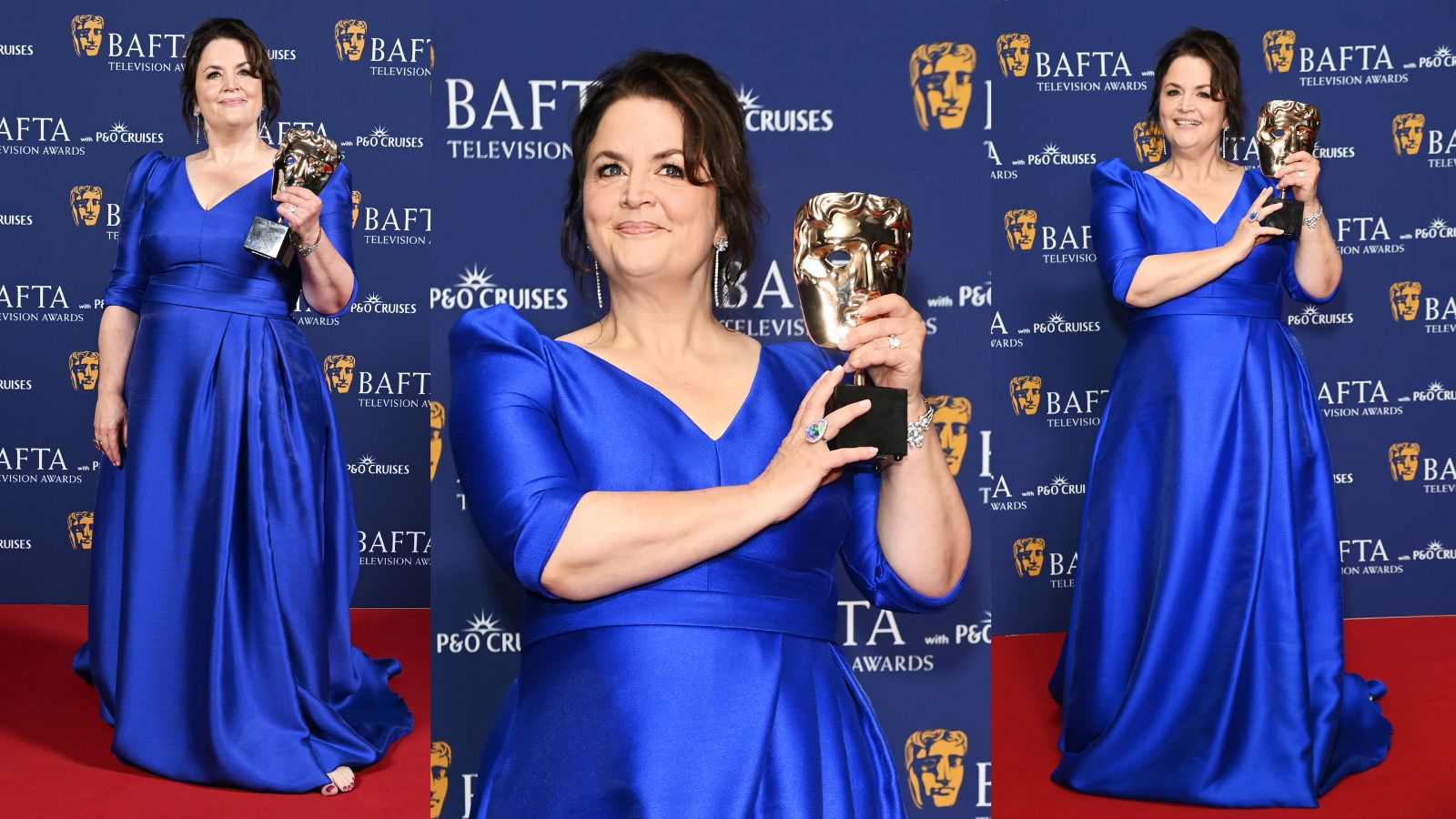 3 images of Ruth Jones at TV BAFTAs 2025