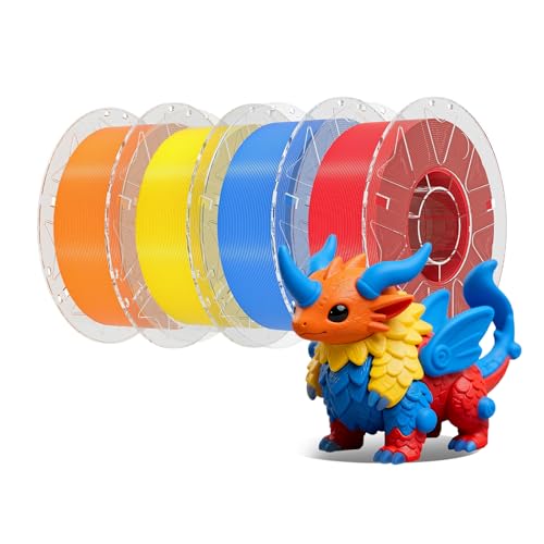 Creality 3d Printer Rfid Filament Bundle, Hyper Pla Filament 1.75mm for 3d Printing, Hyper Pla Rfid Filament No-Tangling High Precision, 1kg(2.2 Lbs) Spool (orange+yellow+blue+red)