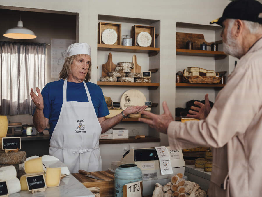Nigel Tufnel and director Marty DiBergi at the guitarist&amp;rsquo;s cheese shop in Berwick-upon-Tweed.