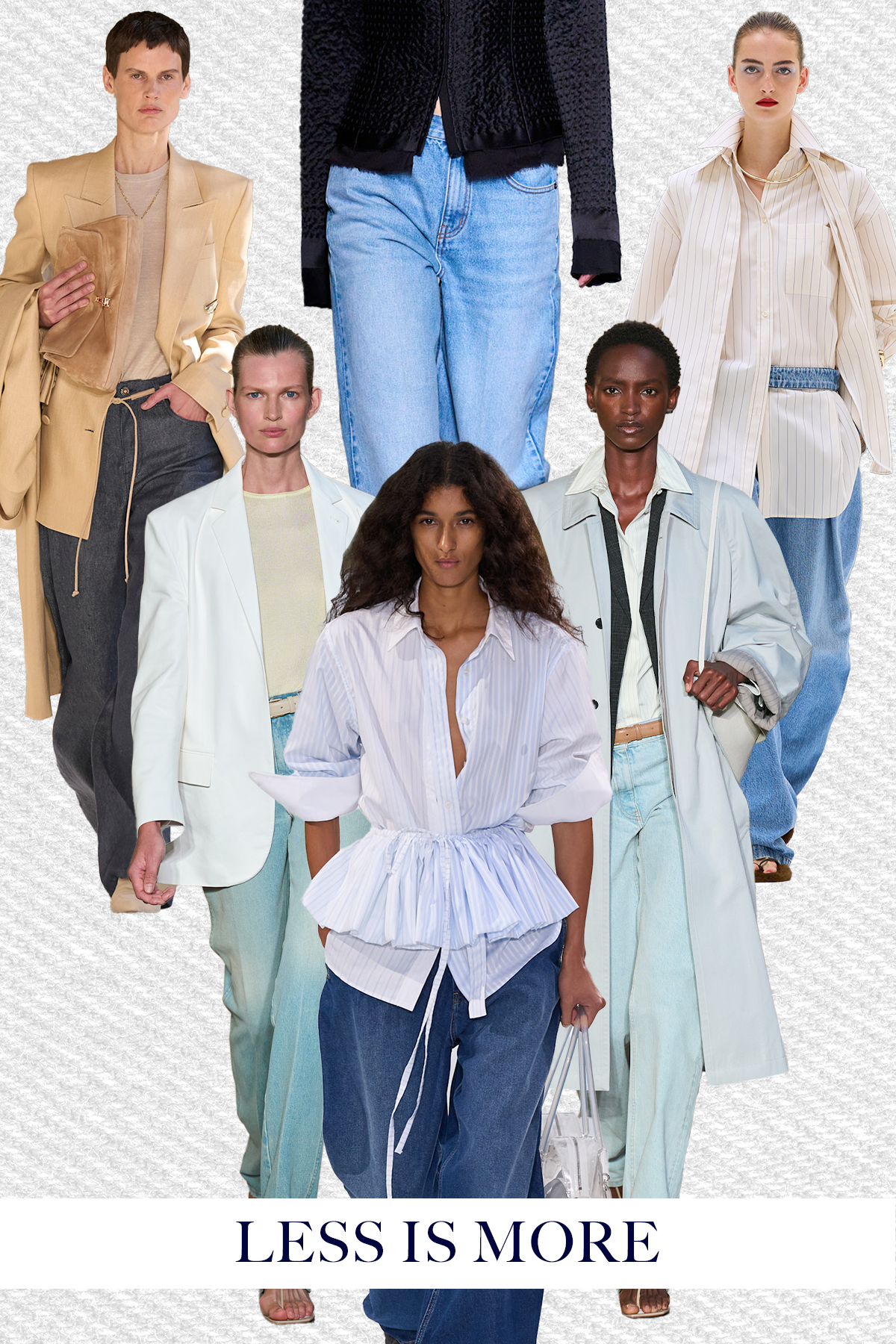 A selection of runway models showcase the biggest denim trends of spring/summer 2027 on the runway